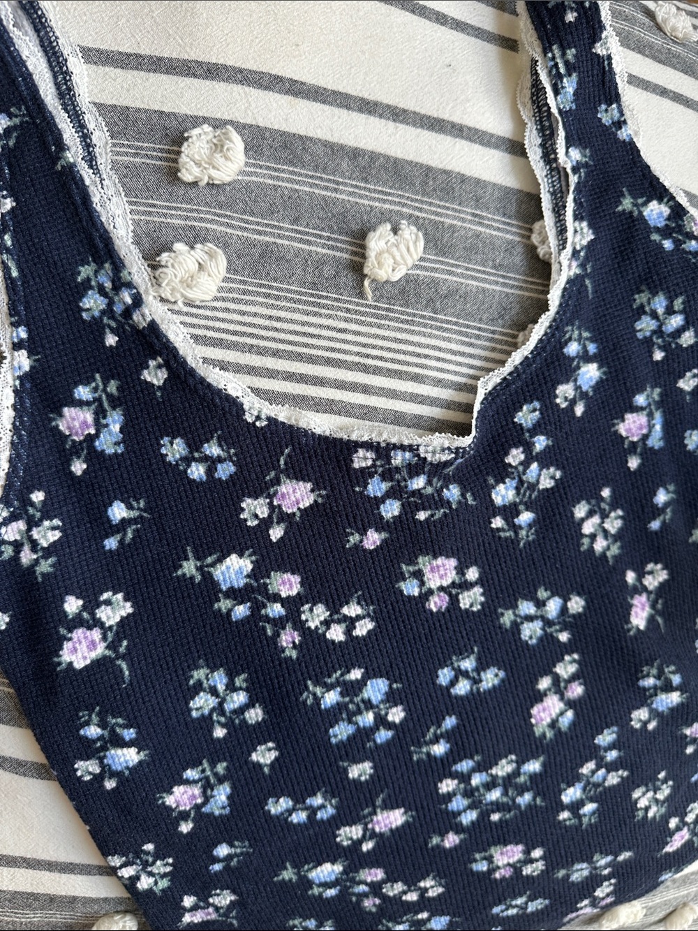 Gilly Hicks Navy Floral Knit Tank with Pastel Blooms